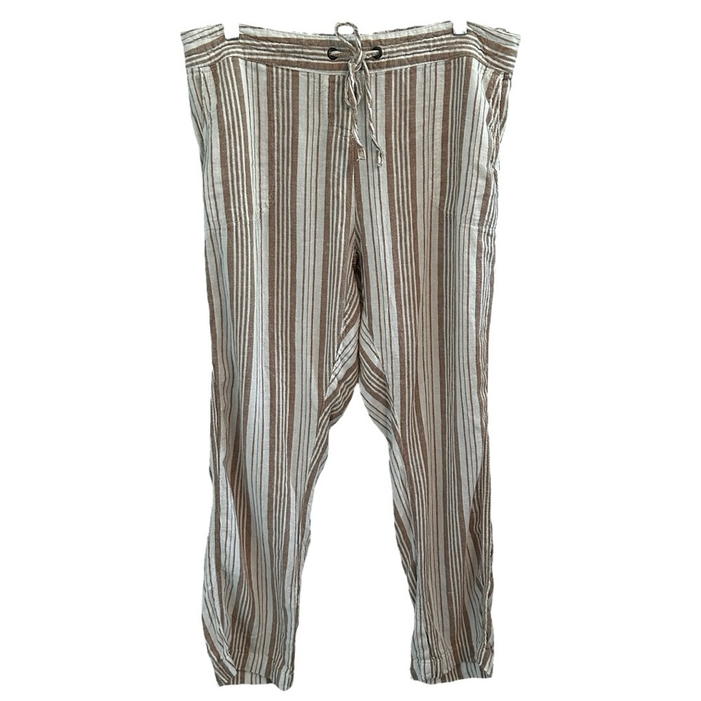 Per Se Women’s‎ Tan and White Striped Linen Blend Pants  Sz L
